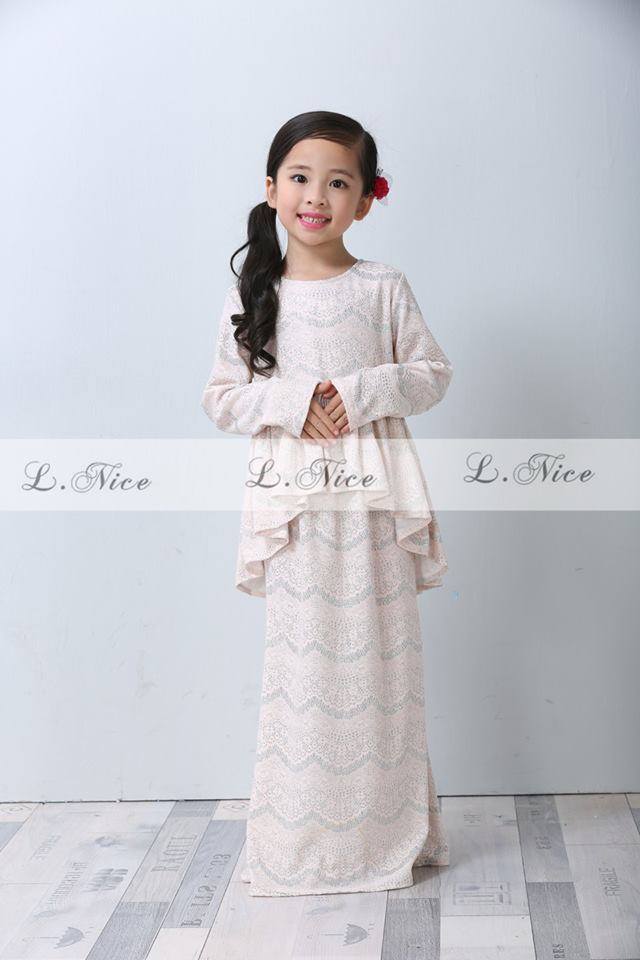 Elegance Peplum Lace Kurung (LNICE) SIZE 2 3 4 5 10Y Lace Brown1